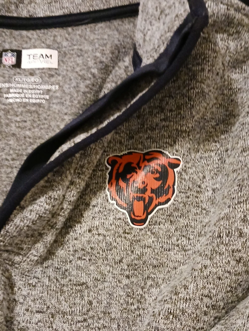 NFL Gray  Quarter Placket Sweater with Black Trim and Orange Logo